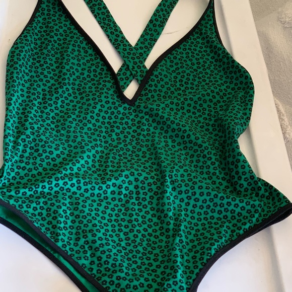 Diane Von Furstenberg Green & Navy V‑Neck One‑Piece Swimsuit - Picture 10 of 11